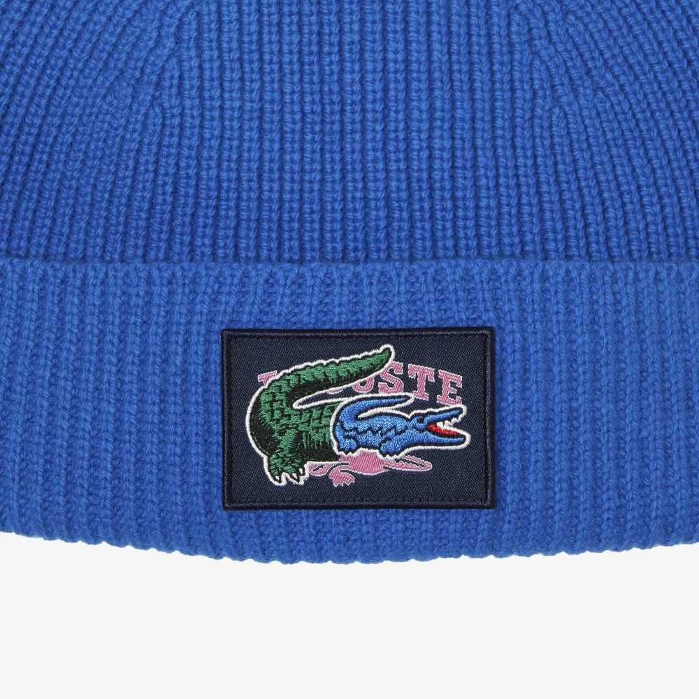 Blue Lacoste Ribbed Wool Beanie And Scarf Gift Set | QZYIJG-276