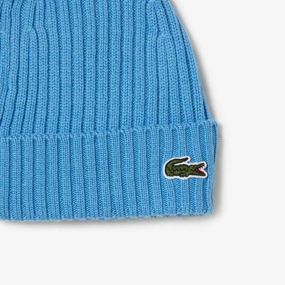 Blue Lacoste Ribbed Wool Beanie | IBRYHJ-721