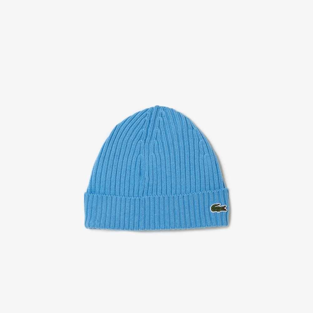 Blue Lacoste Ribbed Wool Beanie | IBRYHJ-721