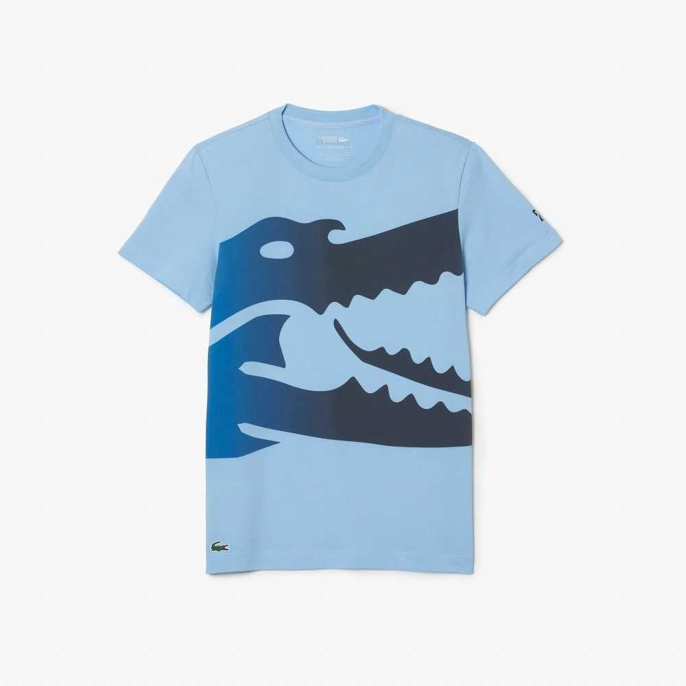 Blue Lacoste SPORT Novak Djokovic Croco Organic Cotton T-shirt | ZYPUQF-832