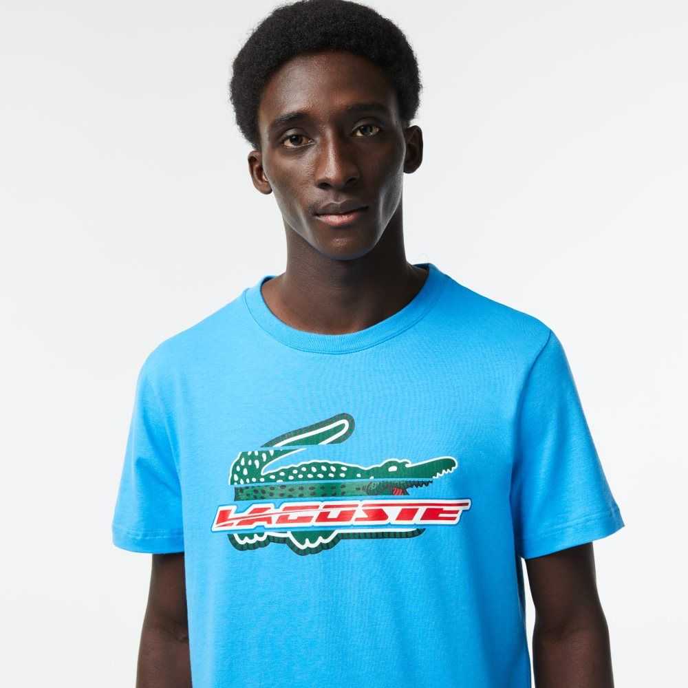 Blue Lacoste SPORT Regular Fit Organic Cotton T-Shirt | OVAEYW-402