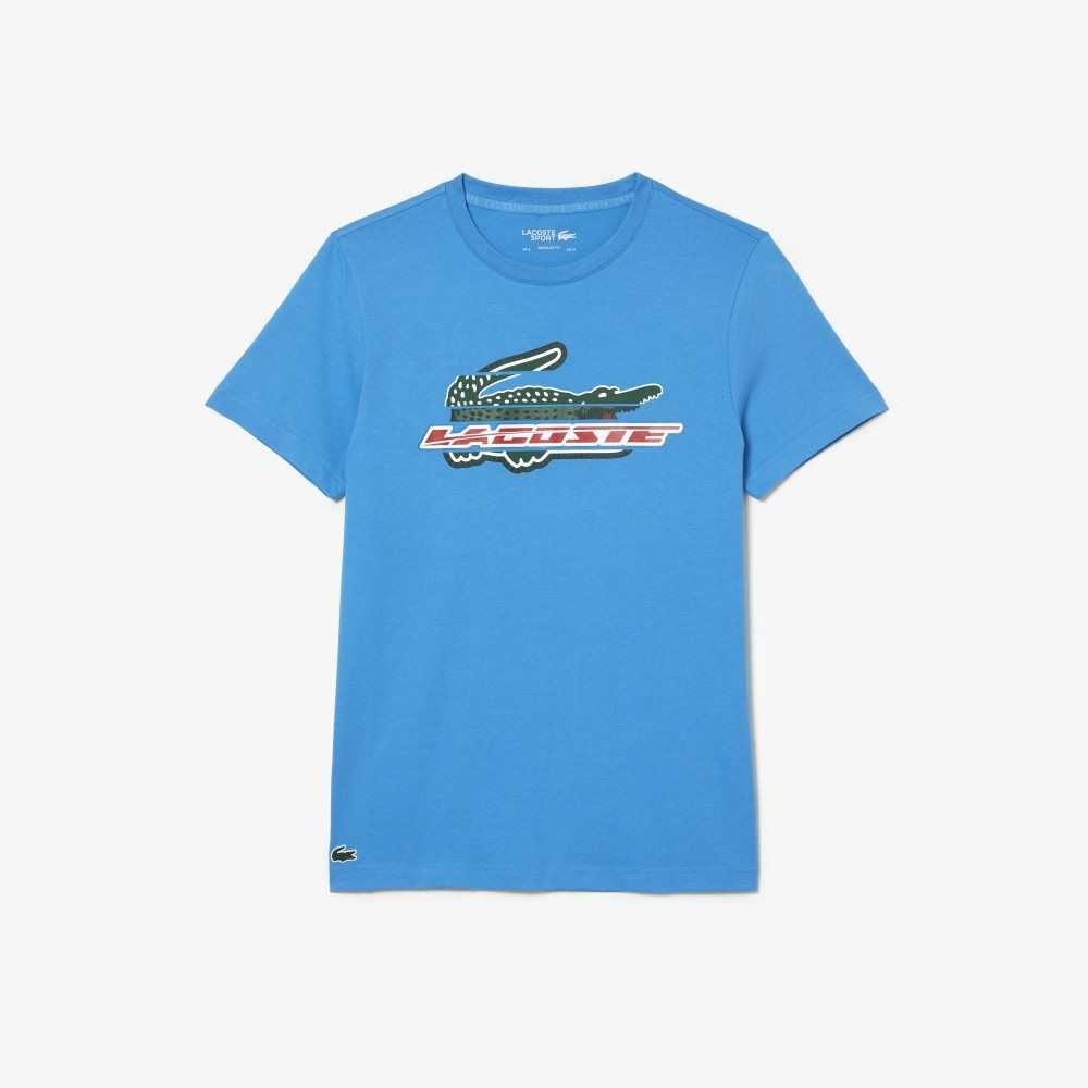 Blue Lacoste SPORT Regular Fit Organic Cotton T-Shirt | OVAEYW-402