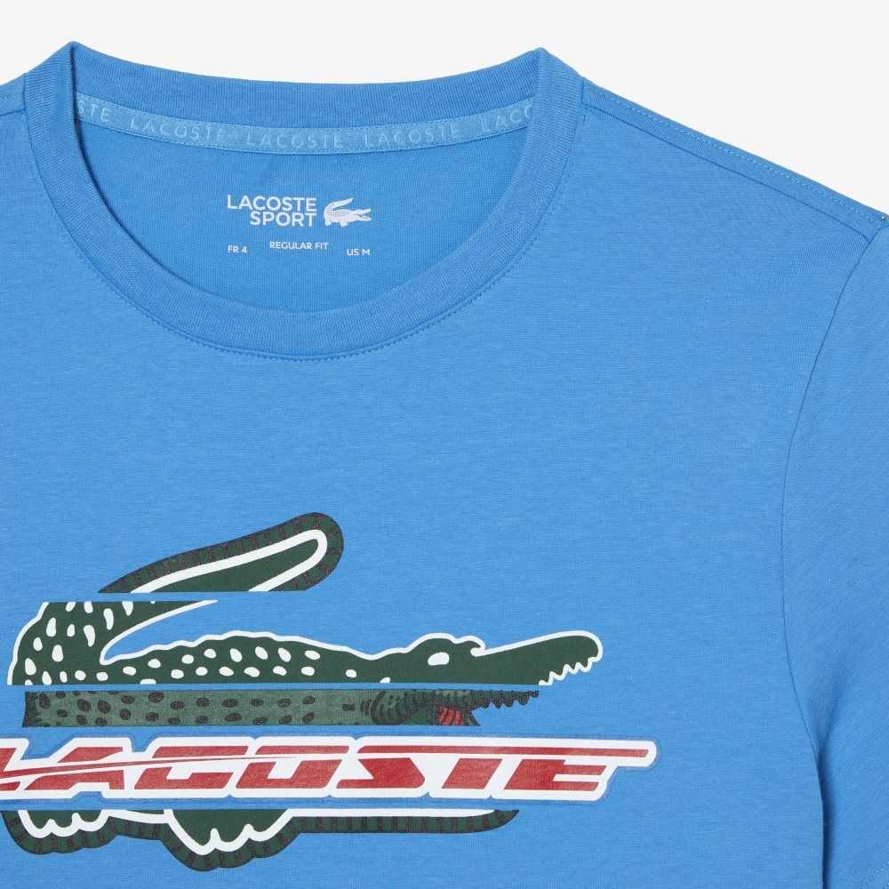 Blue Lacoste SPORT Regular Fit Organic Cotton T-Shirt | OVAEYW-402