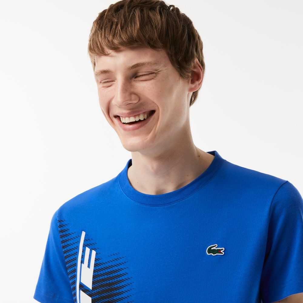 Blue Lacoste SPORT Regular Fit T-Shirt with Contrast Branding | YHIRBN-150