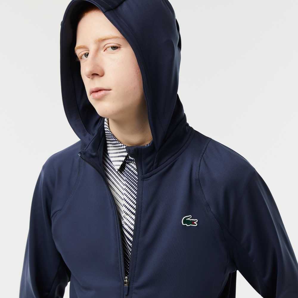 Blue Lacoste SPORT Zipped High-Neck Hooded Sweatshirt | UEHGNT-765