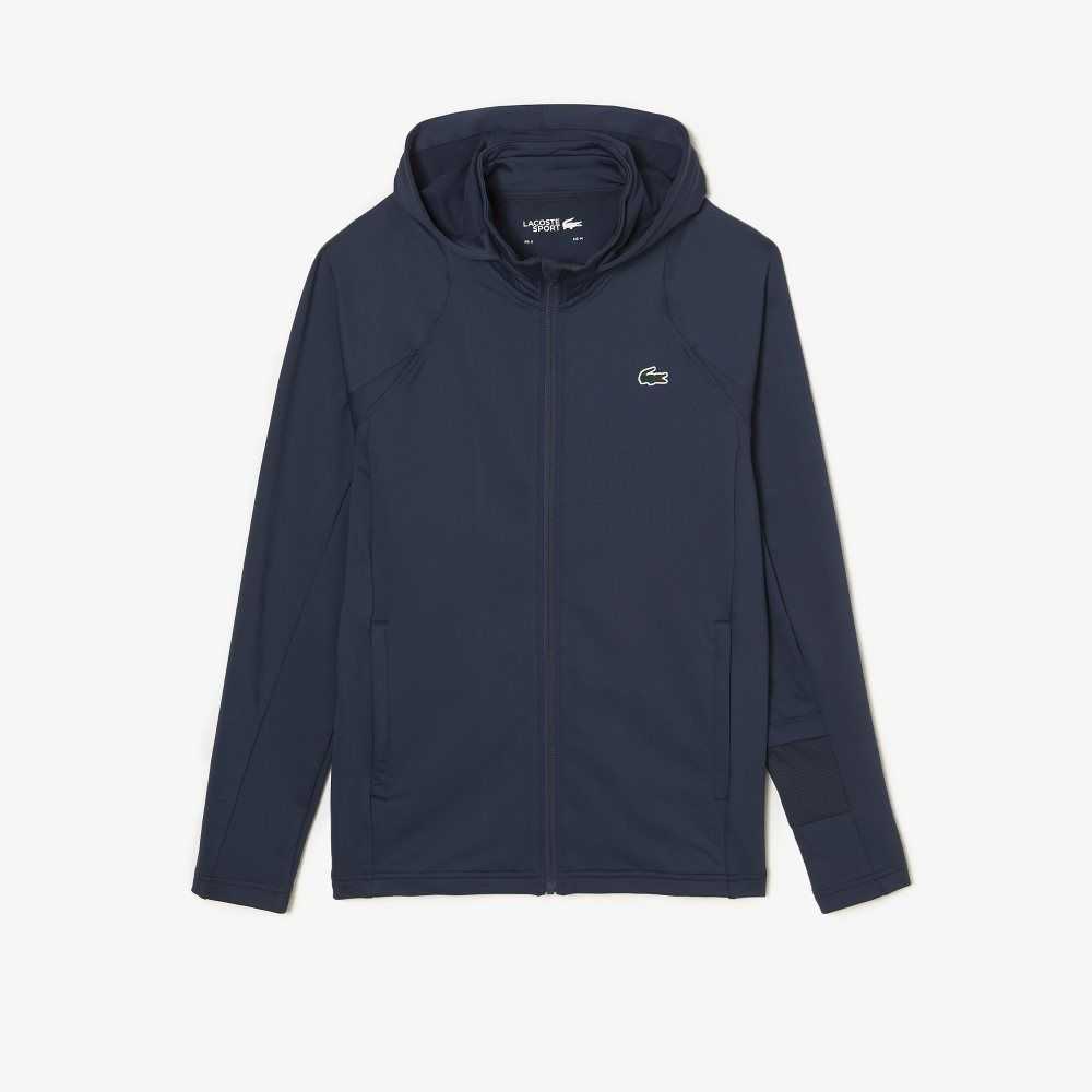 Blue Lacoste SPORT Zipped High-Neck Hooded Sweatshirt | UEHGNT-765