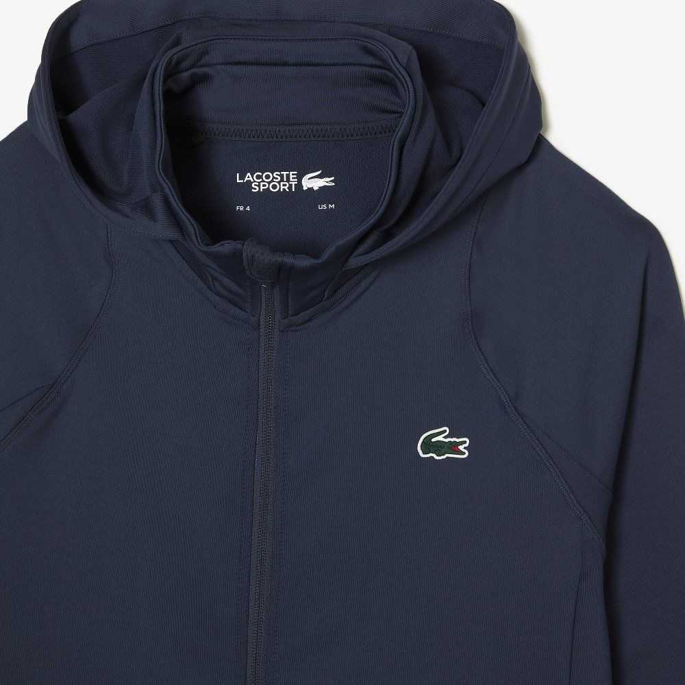 Blue Lacoste SPORT Zipped High-Neck Hooded Sweatshirt | UEHGNT-765