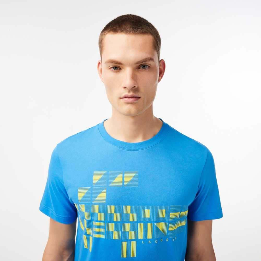 Blue Lacoste SPORT x Novak Djokovic Printed T-Shirt | HLFAEZ-873