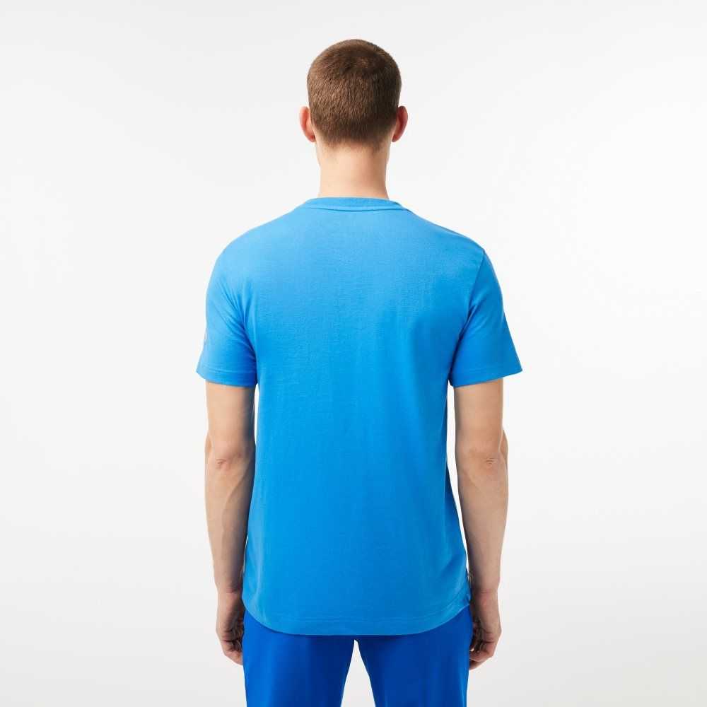 Blue Lacoste SPORT x Novak Djokovic Printed T-Shirt | HLFAEZ-873