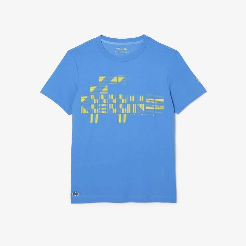 Blue Lacoste SPORT x Novak Djokovic Printed T-Shirt | HLFAEZ-873