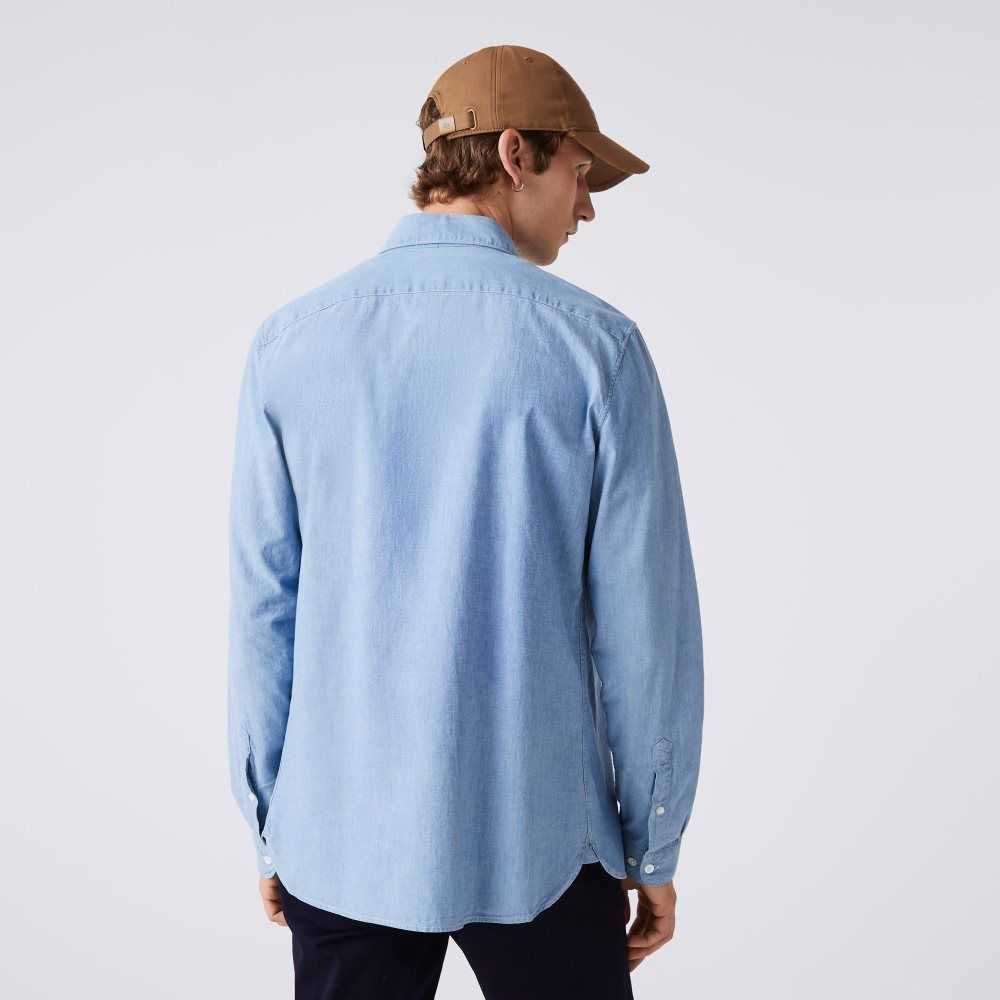 Blue Lacoste Slim Fit Cotton Chambray Shirt | MCIPOA-970