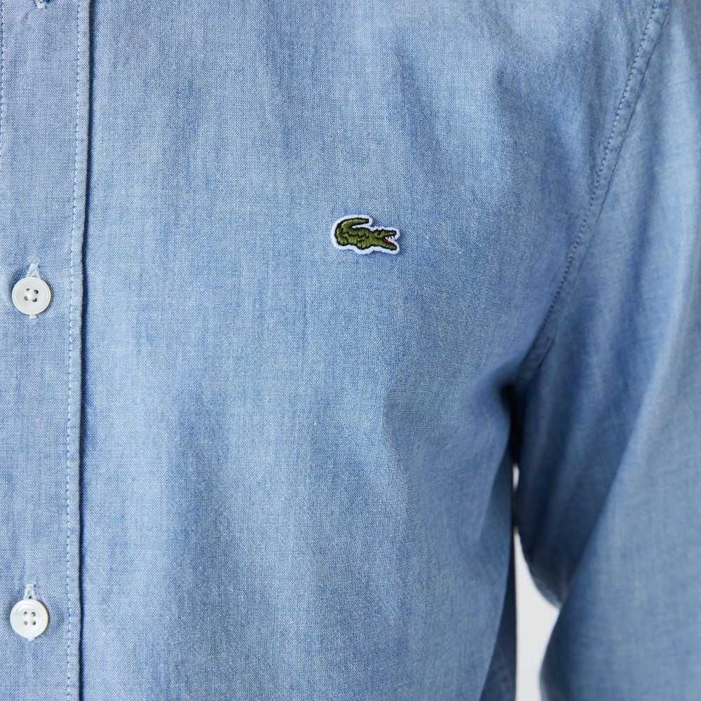 Blue Lacoste Slim Fit Cotton Chambray Shirt | MCIPOA-970