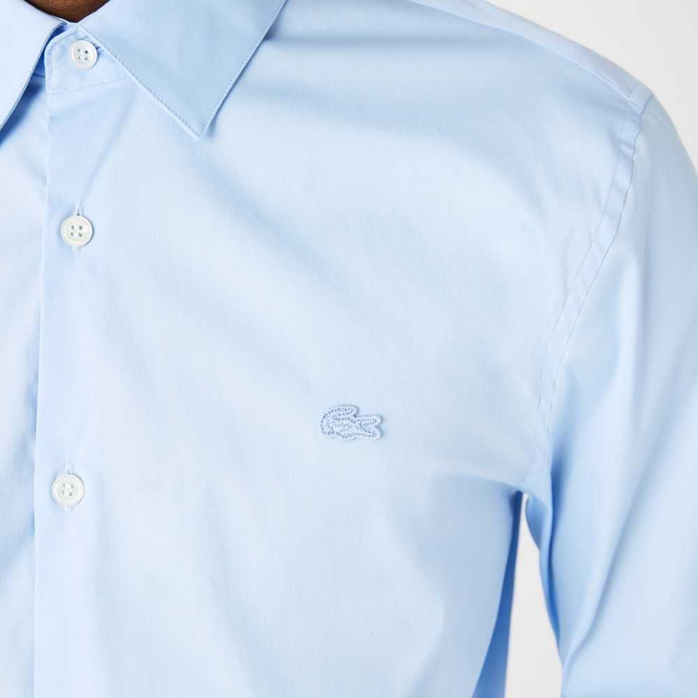 Blue Lacoste Slim Fit French Collar Cotton Poplin Shirt | ICPXYQ-960