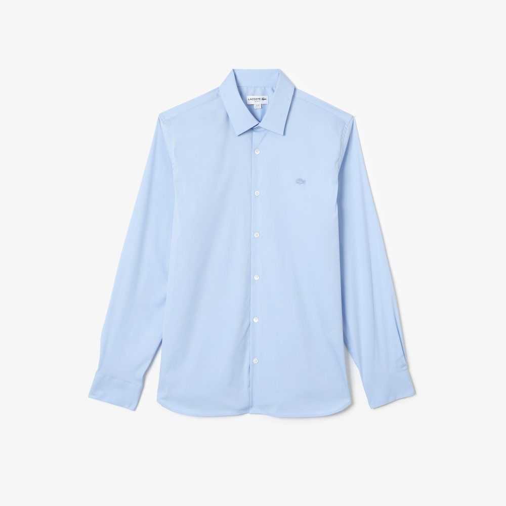 Blue Lacoste Slim Fit French Collar Cotton Poplin Shirt | ICPXYQ-960