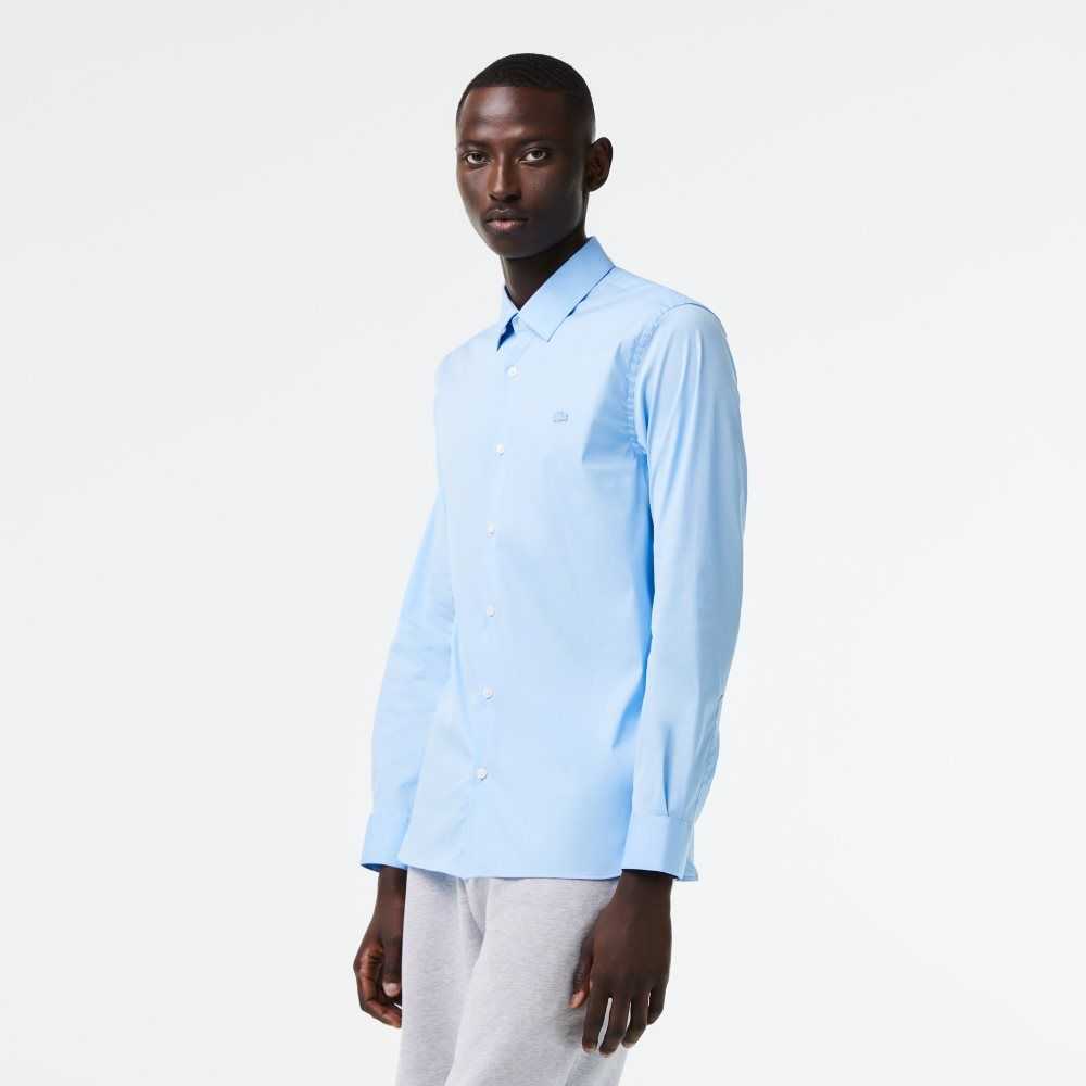 Blue Lacoste Slim Fit French Collar Cotton Poplin Shirt | ICPXYQ-960