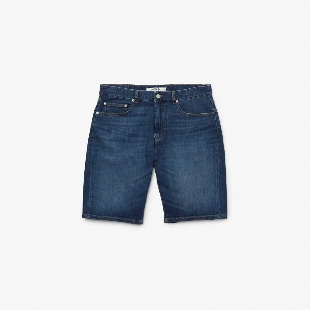 Blue Lacoste Slim Fit Stretch Cotton Denim Bermuda Shorts | NMQJBS-320