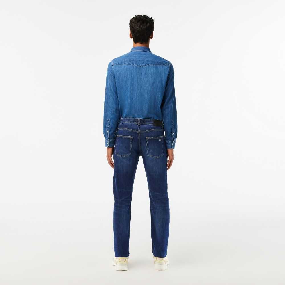 Blue Lacoste Slim Fit Stretch Cotton Denim Pants | USHJTE-051