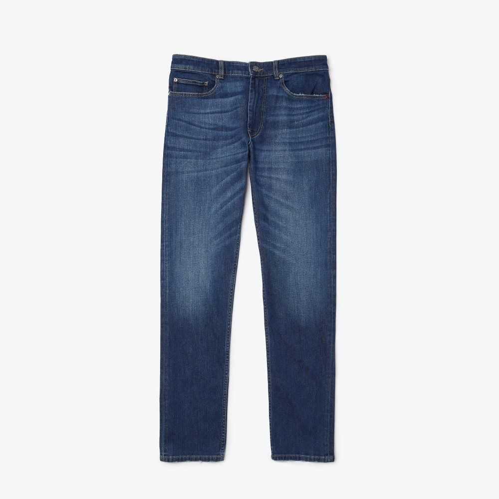 Blue Lacoste Slim Fit Stretch Cotton Denim Pants | USHJTE-051