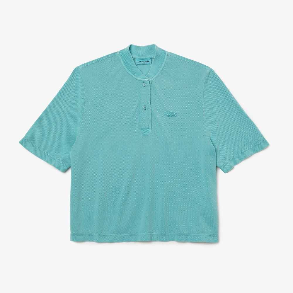 Blue Lacoste Tunisian Neck Organic Cotton Pique T-Shirt | DPKQRA-746