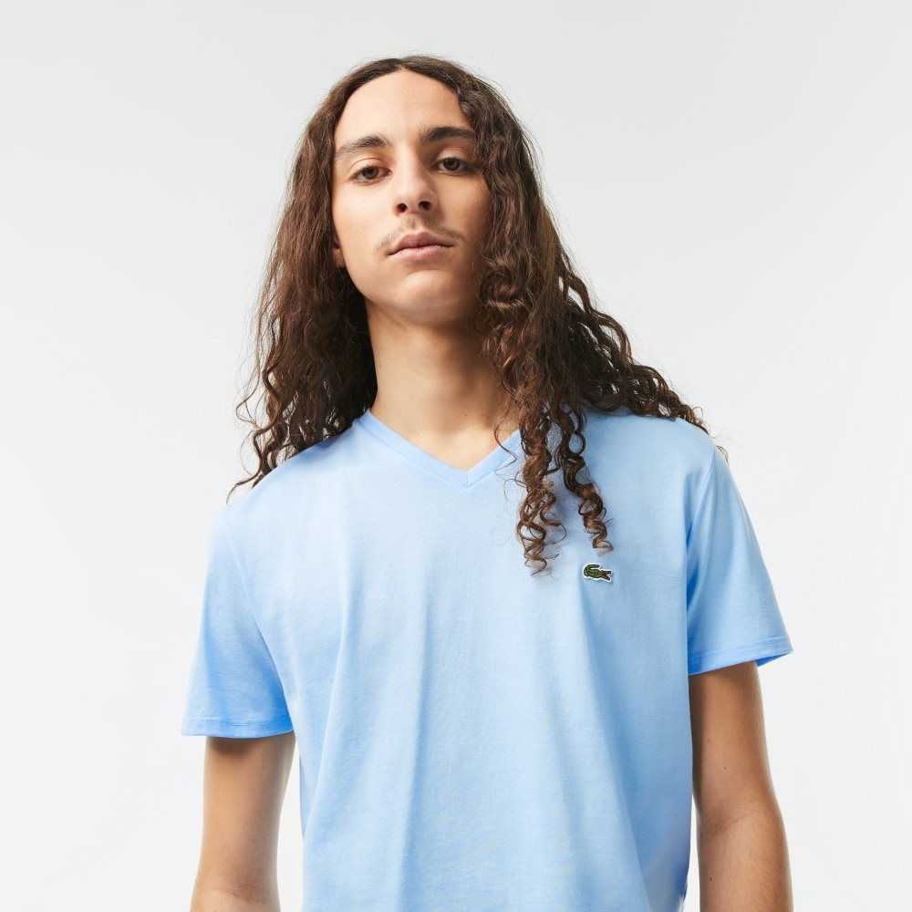 Blue Lacoste V-Neck Pima Cotton Jersey T-Shirt | ACQTUN-728