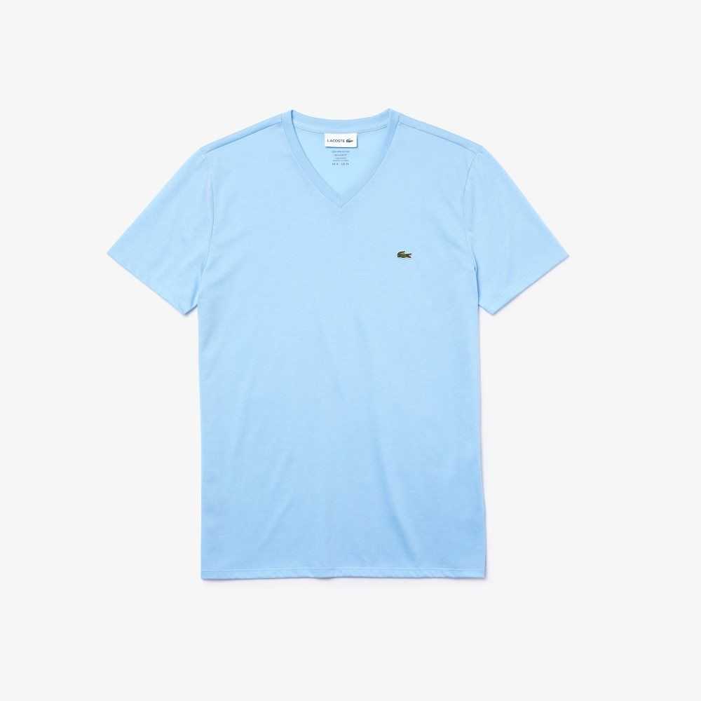 Blue Lacoste V-Neck Pima Cotton Jersey T-Shirt | ACQTUN-728