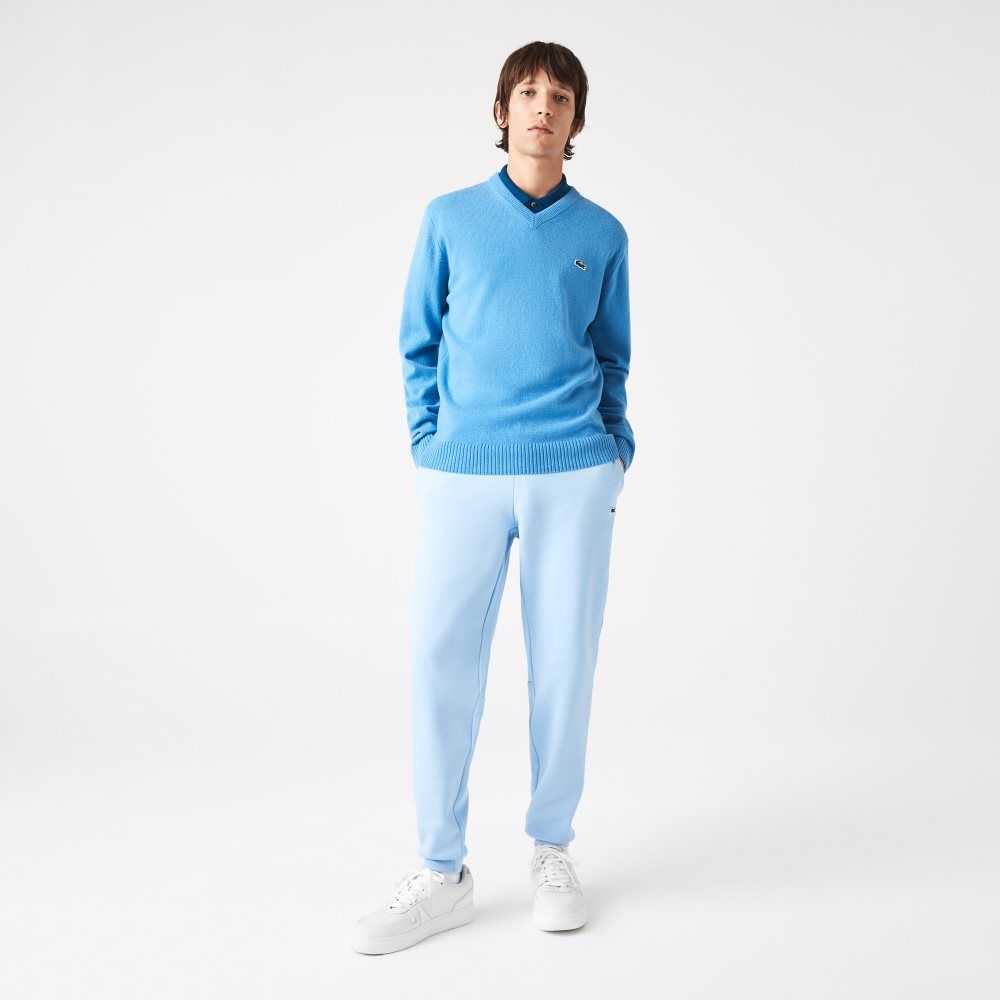 Blue Lacoste V-Neck Wool Sweater | JCAWPB-563