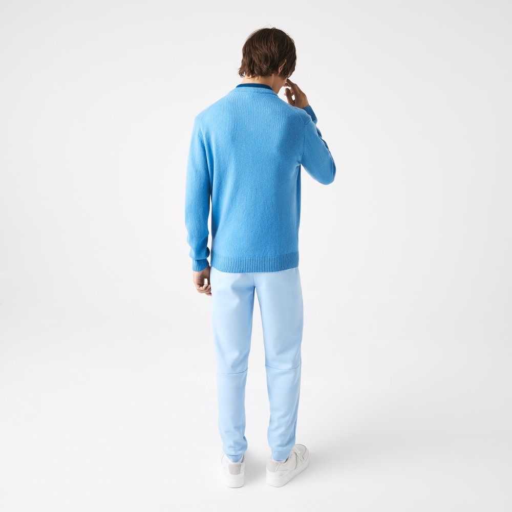 Blue Lacoste V-Neck Wool Sweater | JCAWPB-563