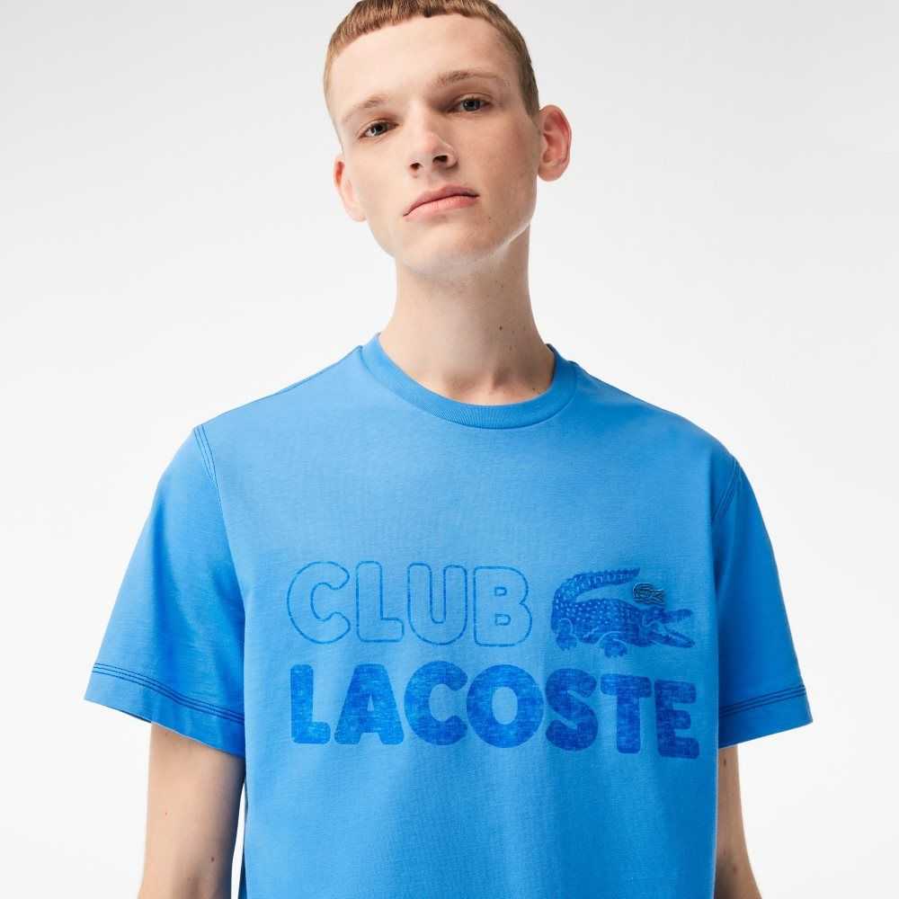 Blue Lacoste Vintage Print Organic Cotton T-Shirt | XDUVPO-328