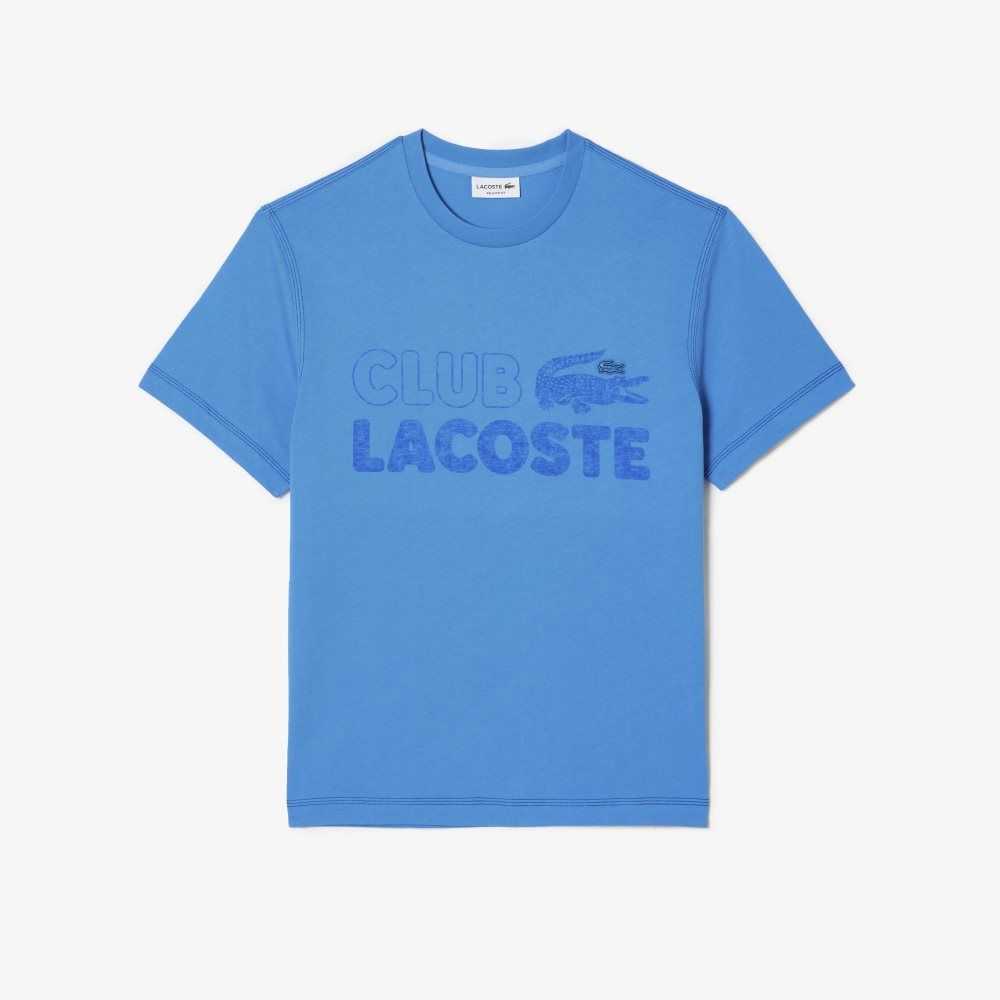 Blue Lacoste Vintage Print Organic Cotton T-Shirt | XDUVPO-328