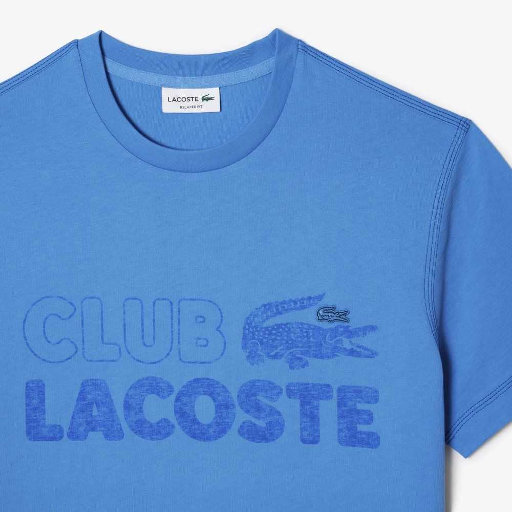 Blue Lacoste Vintage Print Organic Cotton T-Shirt | XDUVPO-328