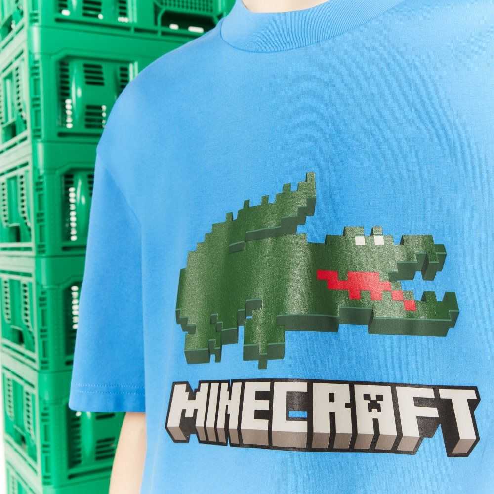 Blue Lacoste x Minecraft Print Organic Cotton T-Shirt | TOYMFJ-126