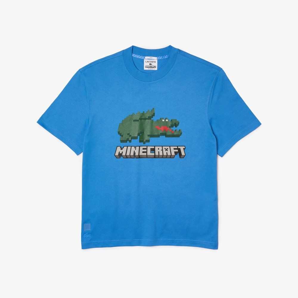 Blue Lacoste x Minecraft Print Organic Cotton T-Shirt | TOYMFJ-126