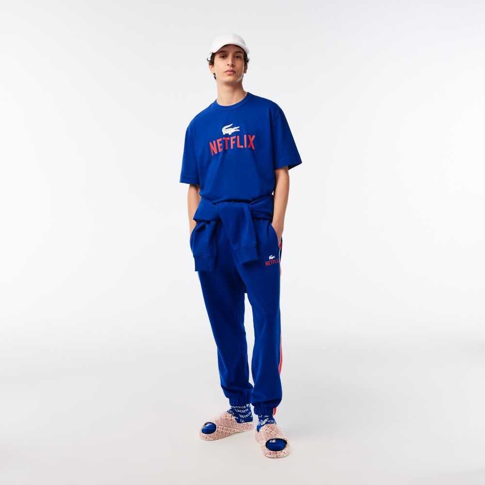 Blue Lacoste x Netflix Loose Fit Organic Cotton T-Shirt | KFXRDI-560