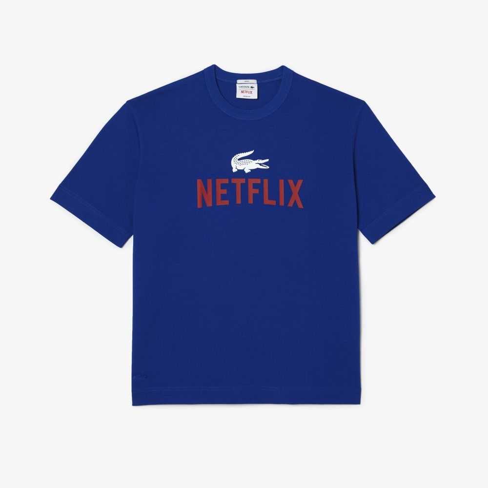 Blue Lacoste x Netflix Loose Fit Organic Cotton T-Shirt | KFXRDI-560