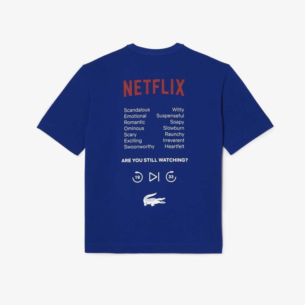 Blue Lacoste x Netflix Loose Fit Organic Cotton T-Shirt | KFXRDI-560