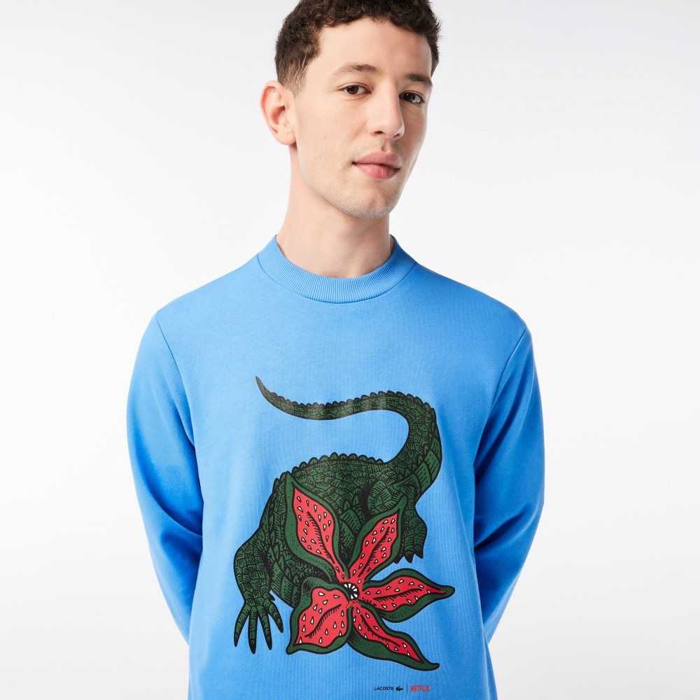 Blue Lacoste x Netflix Organic Cotton Fleece Print Sweatshirt | JCLRQB-679