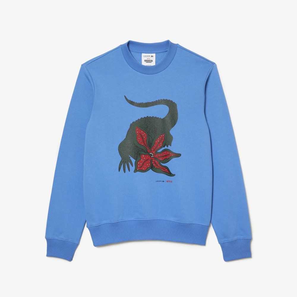 Blue Lacoste x Netflix Organic Cotton Fleece Print Sweatshirt | JCLRQB-679