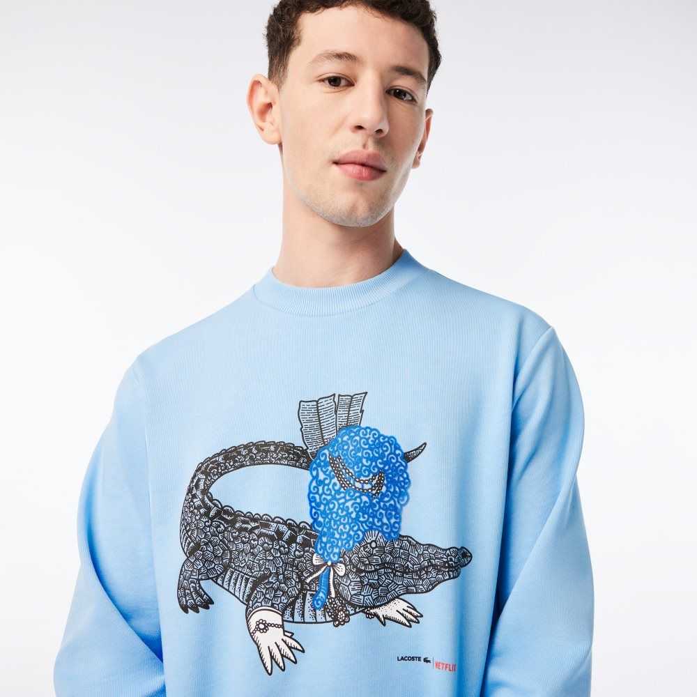 Blue Lacoste x Netflix Organic Cotton Fleece Print Sweatshirt | WNCIPS-862