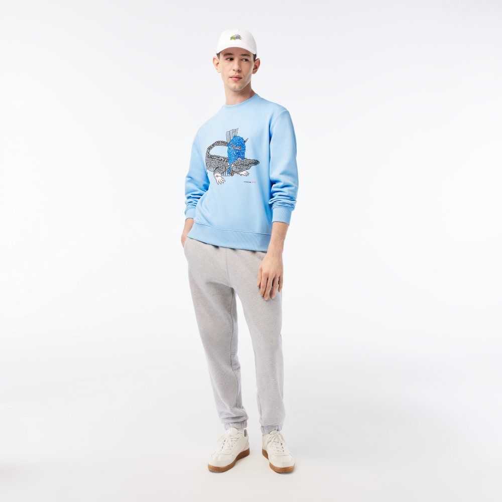 Blue Lacoste x Netflix Organic Cotton Fleece Print Sweatshirt | WNCIPS-862