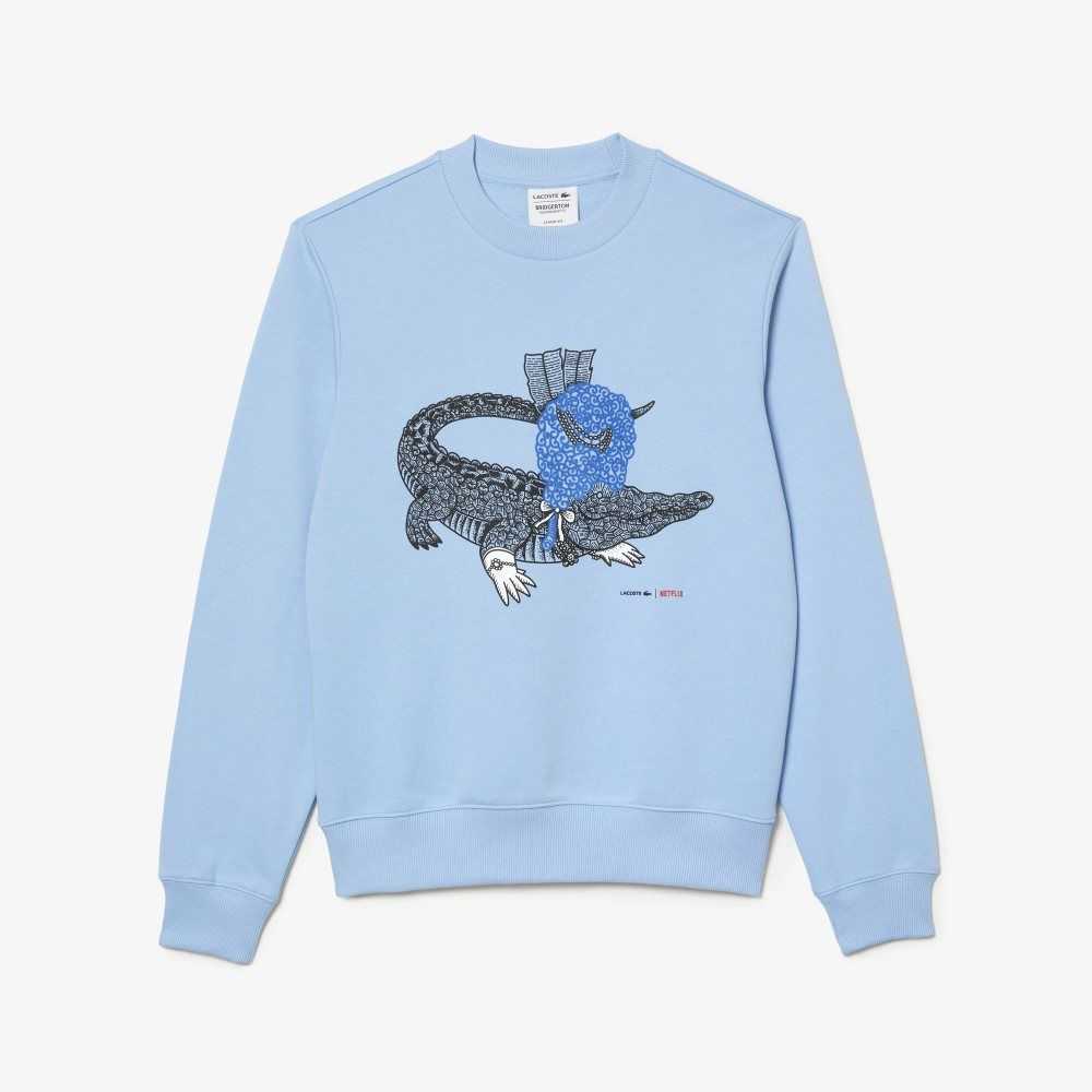 Blue Lacoste x Netflix Organic Cotton Fleece Print Sweatshirt | WNCIPS-862