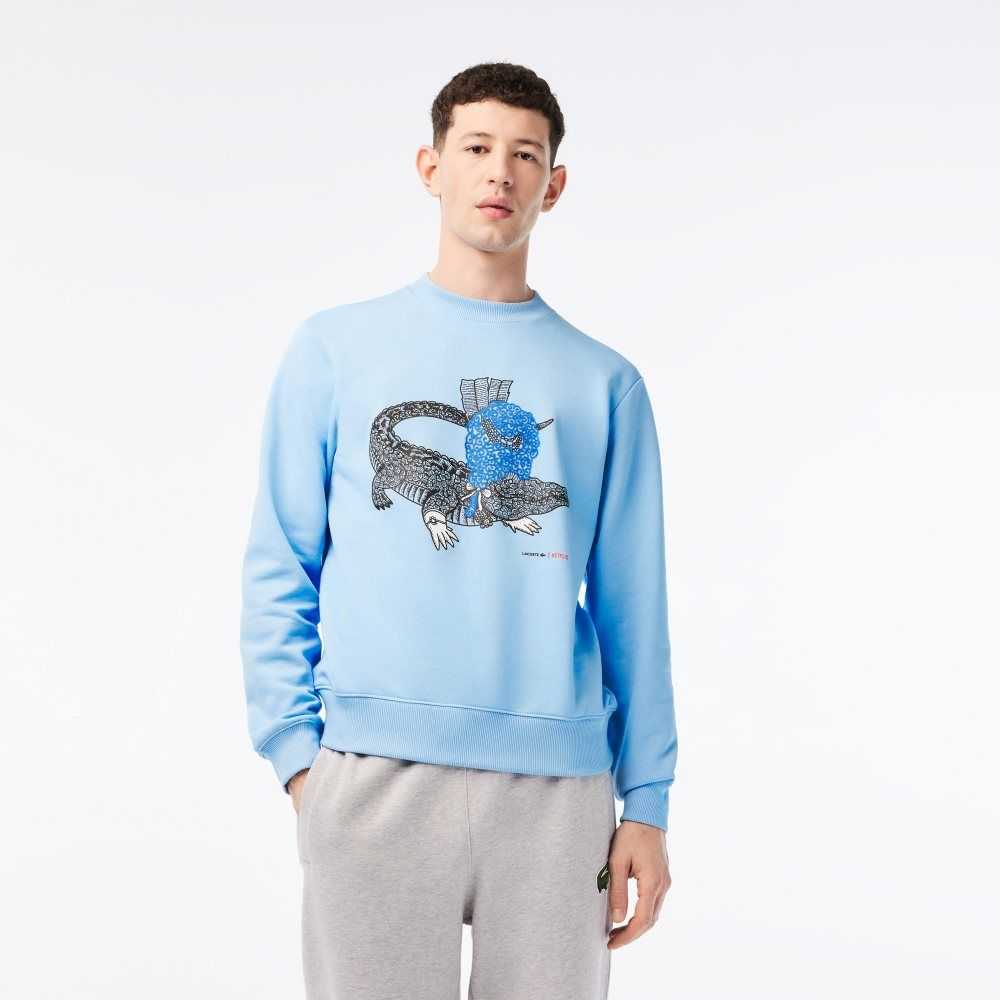 Blue Lacoste x Netflix Organic Cotton Fleece Print Sweatshirt | WNCIPS-862