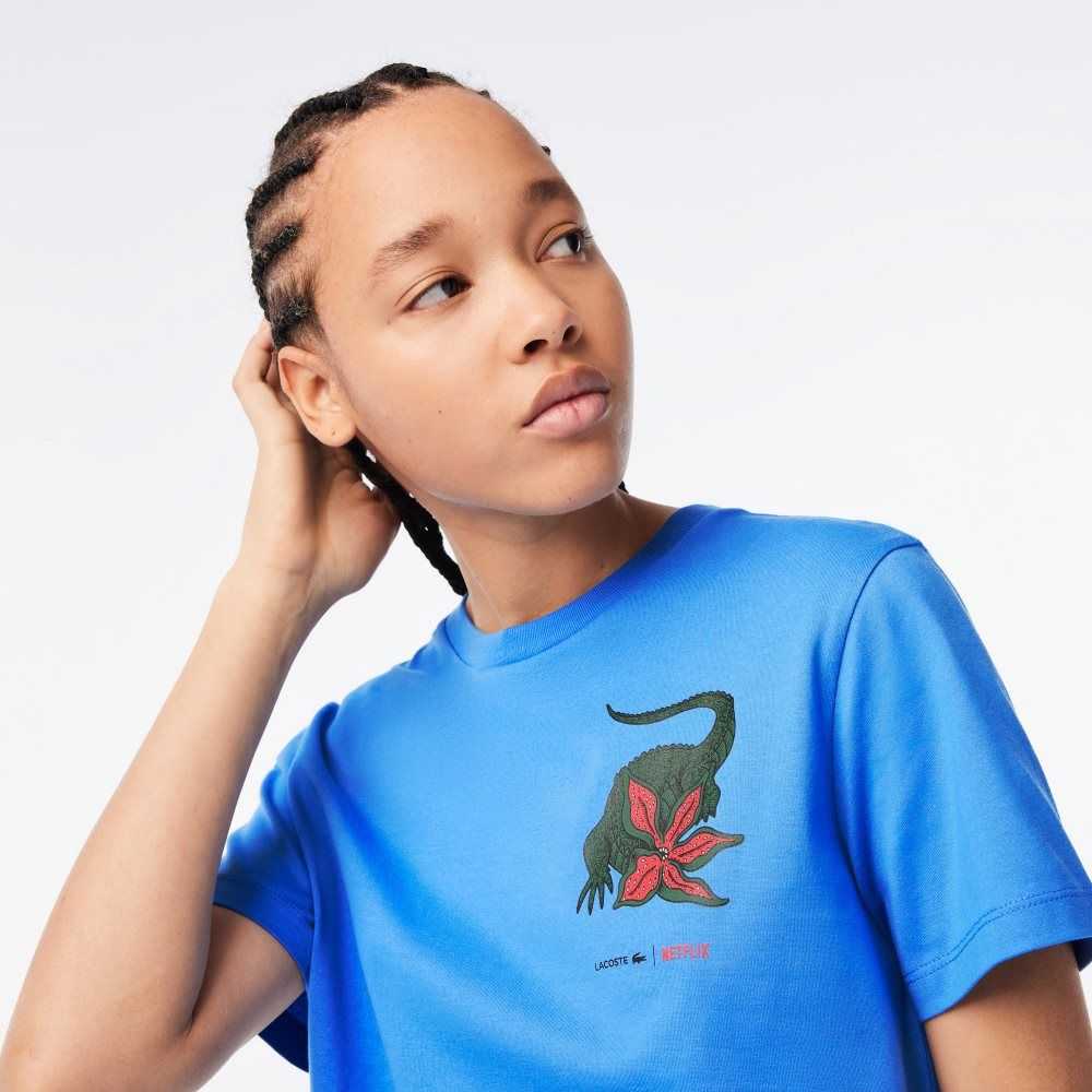 Blue Lacoste x Netflix Organic Cotton Jersey T-Shirt | ABDUWR-370