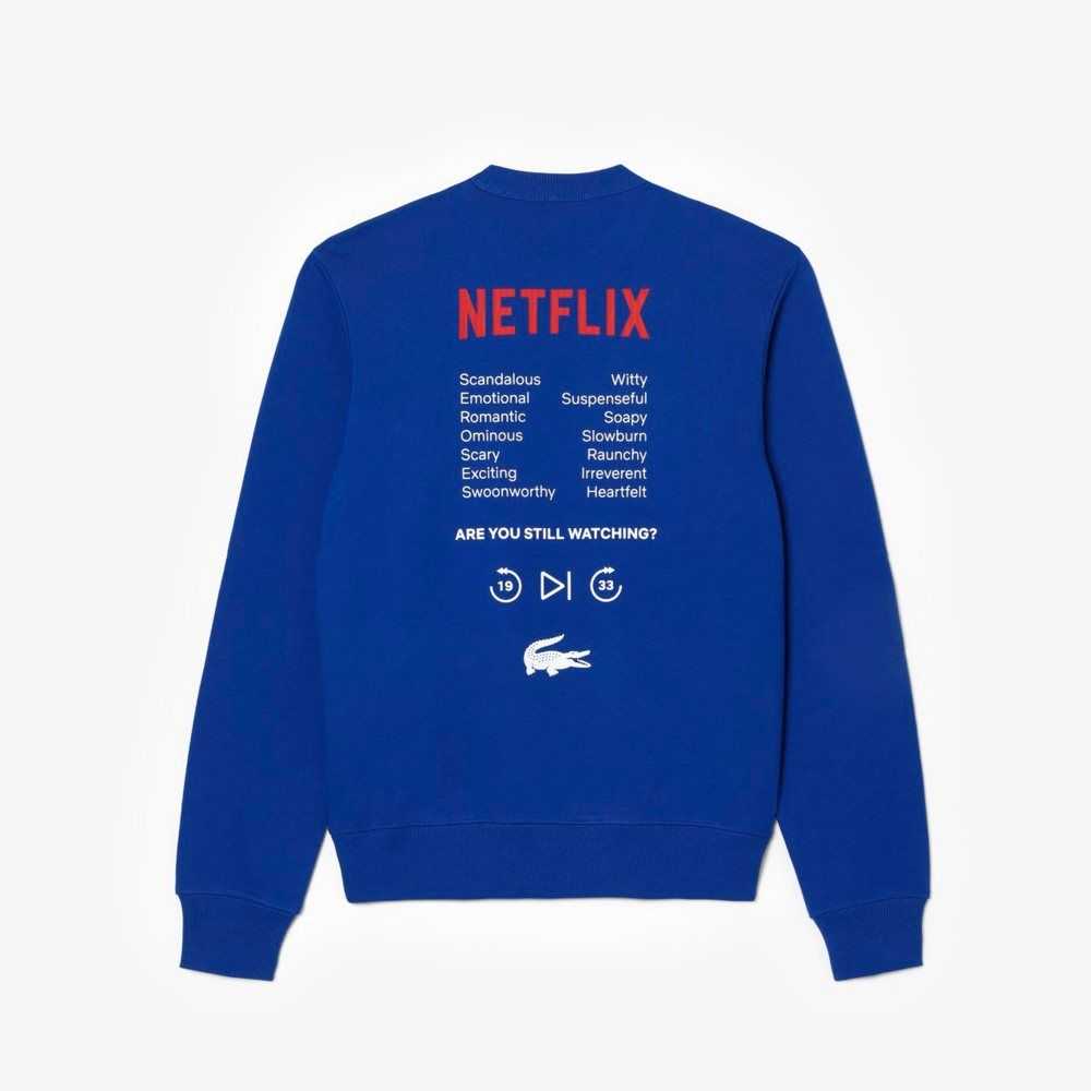 Blue Lacoste x Netflix Round Neck Print Back Sweatshirt | GTMWFP-712