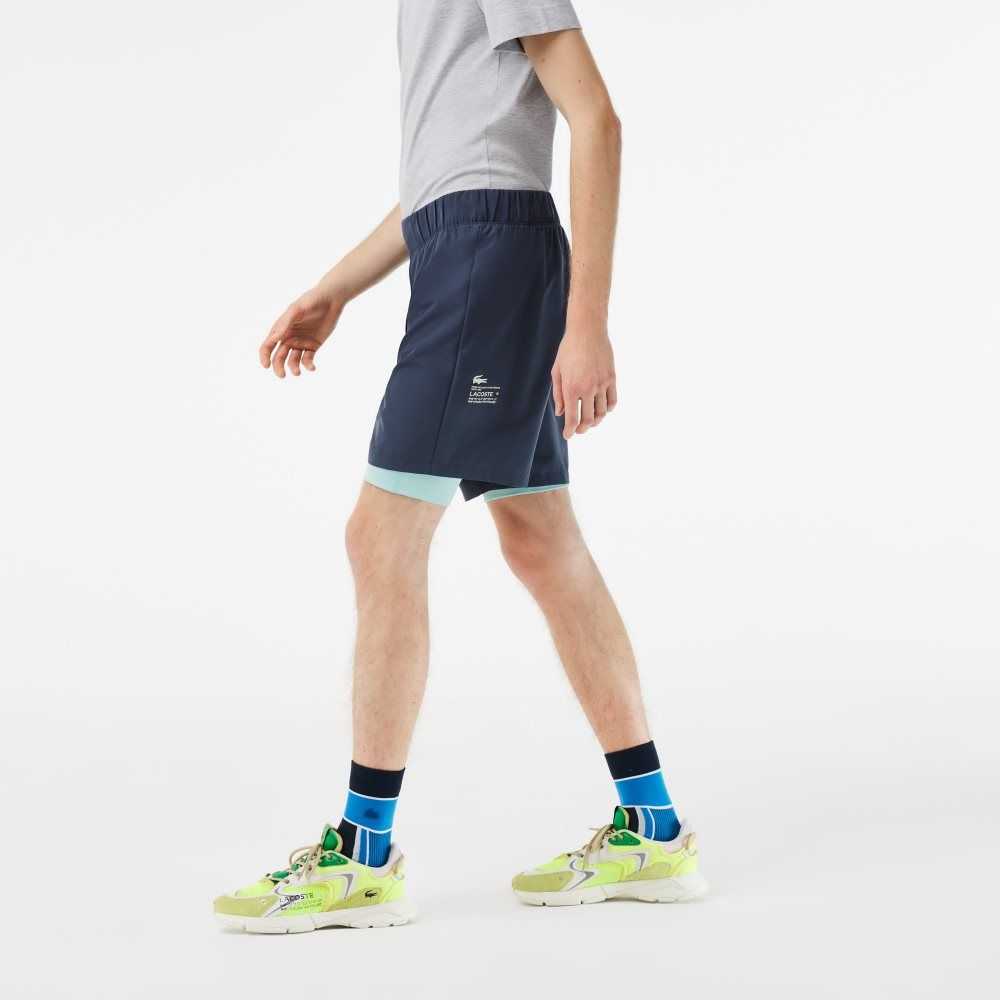 Blue / Light Green Lacoste Two-Tone SPORT Shorts with Built-in Undershorts | PYSRGL-037