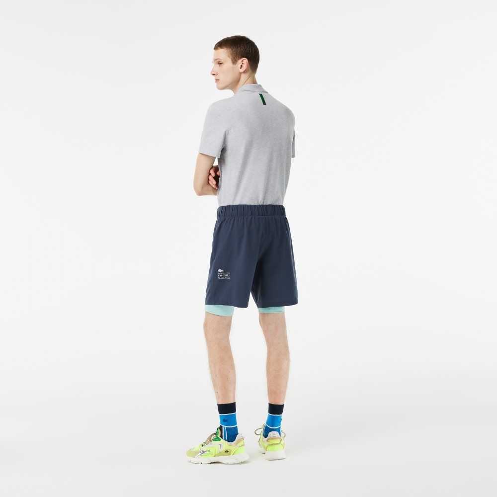 Blue / Light Green Lacoste Two-Tone SPORT Shorts with Built-in Undershorts | PYSRGL-037