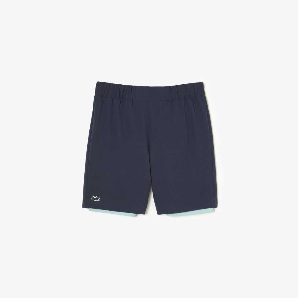 Blue / Light Green Lacoste Two-Tone SPORT Shorts with Built-in Undershorts | PYSRGL-037