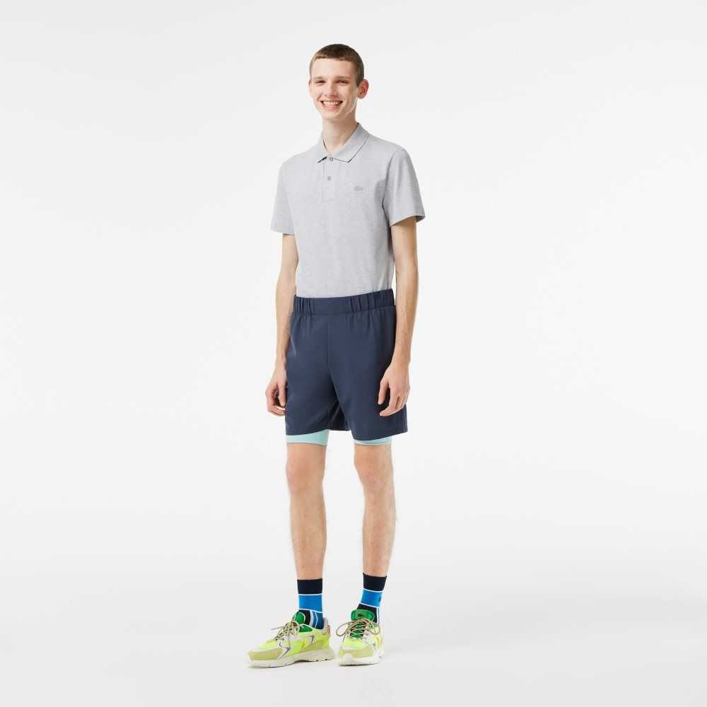 Blue / Light Green Lacoste Two-Tone SPORT Shorts with Built-in Undershorts | PYSRGL-037