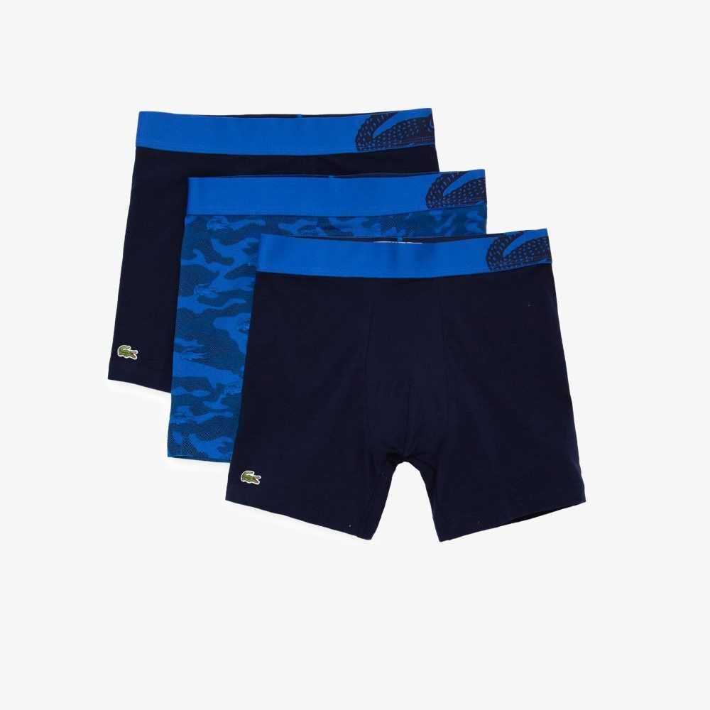 Blue / Navy Blue Lacoste Camouflage Print Boxer Brief 3-Pack | MIZVAU-351