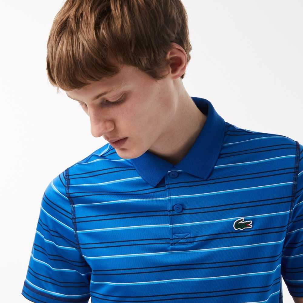 Blue / Navy Blue / White / Blue Lacoste Golf Recycled Polyester Stripe Polo | HTSZGP-840