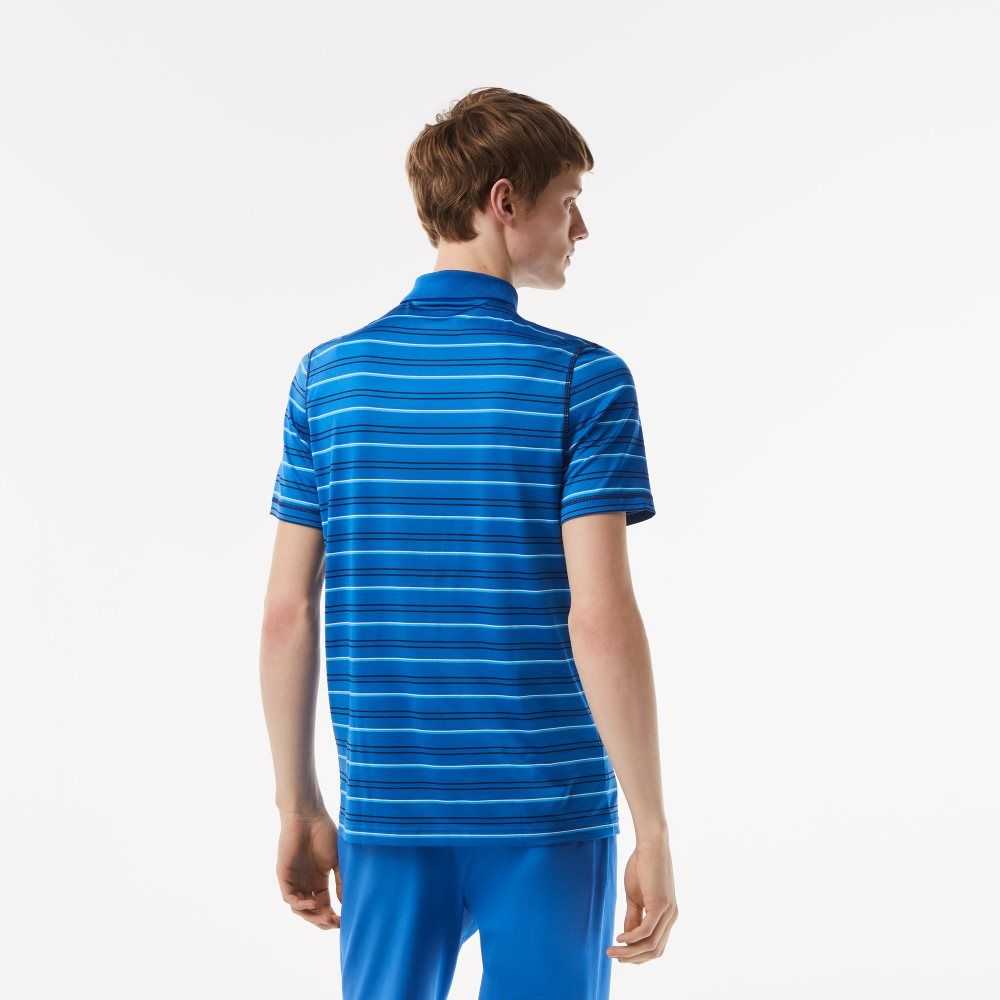 Blue / Navy Blue / White / Blue Lacoste Golf Recycled Polyester Stripe Polo | HTSZGP-840